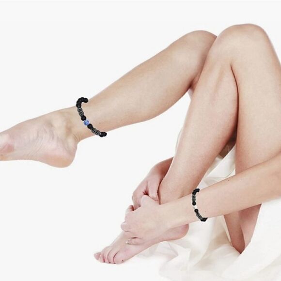 Anti swelling black obsidian stretch stone bracelet. - Picture 7 of 8